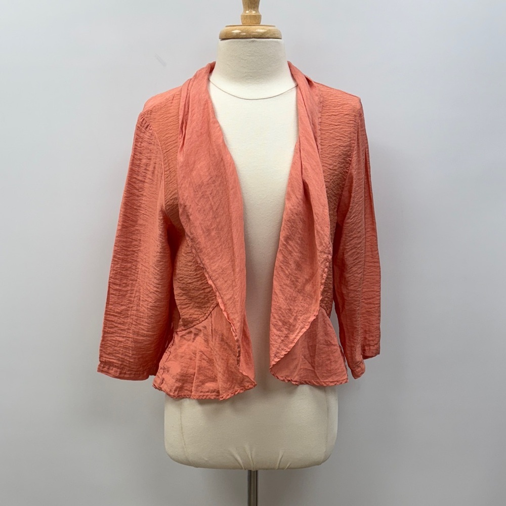 Cut Loose Lagenlook Lightweight Open Woven Satin Cardigan Pink Medium